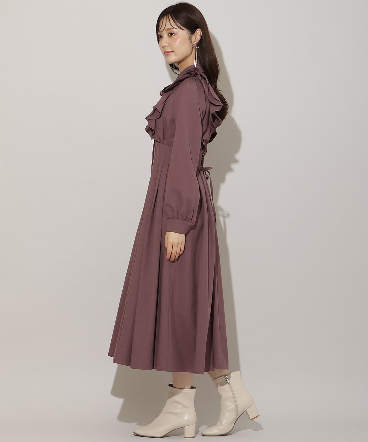 ナローリボンフリルシャツワンピース