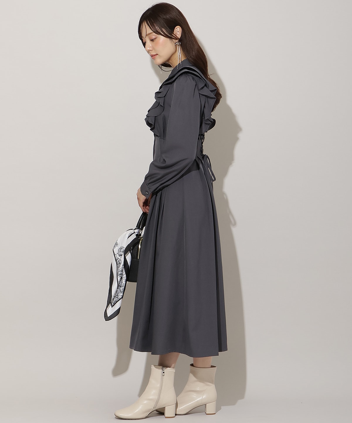 ナローリボンフリルシャツワンピース