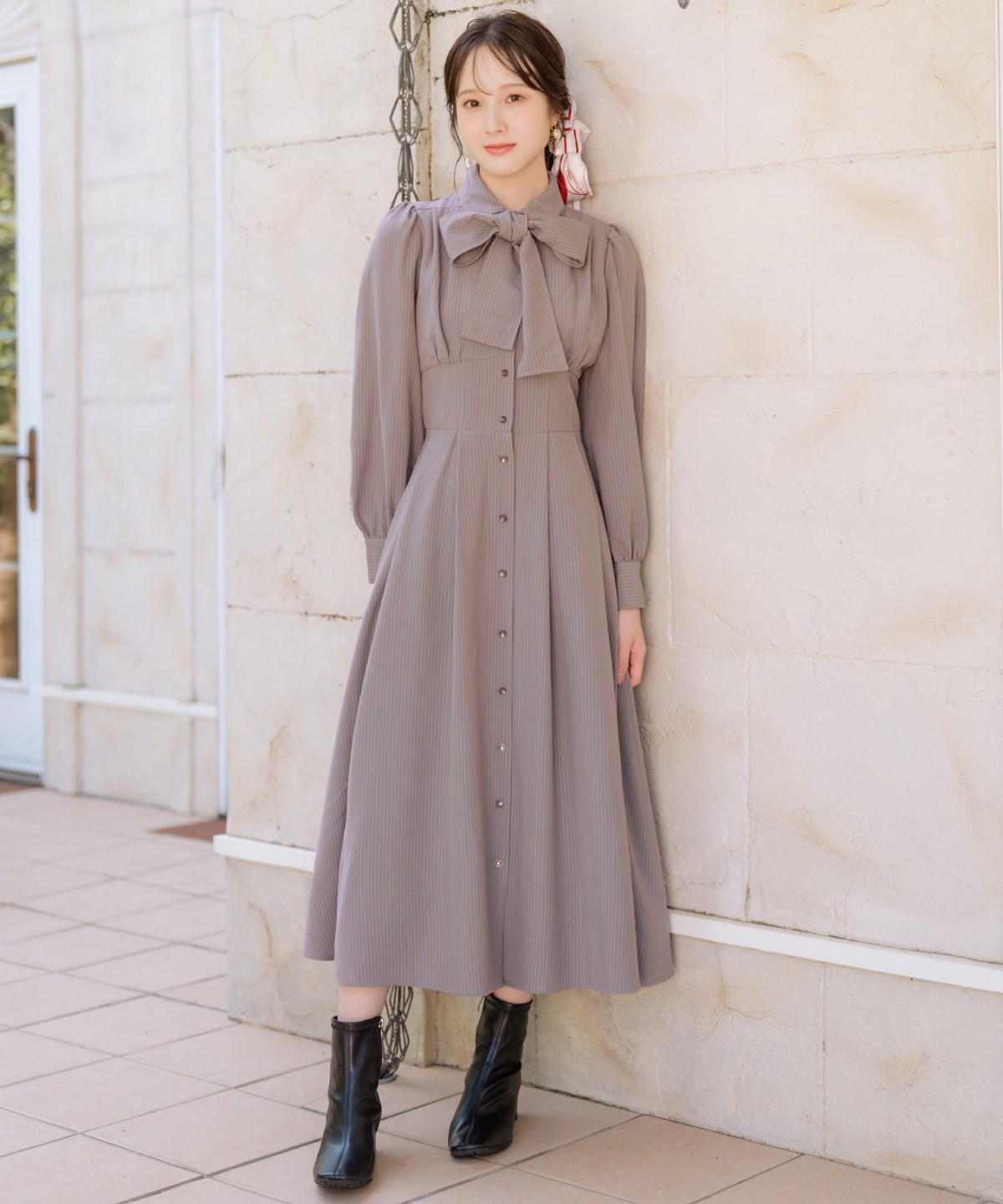 ウィルセレクション リボンタイコルセットシャツワンピース サックス WILLSELECTION ワンピース リボンタイコルセットシャツワンピース