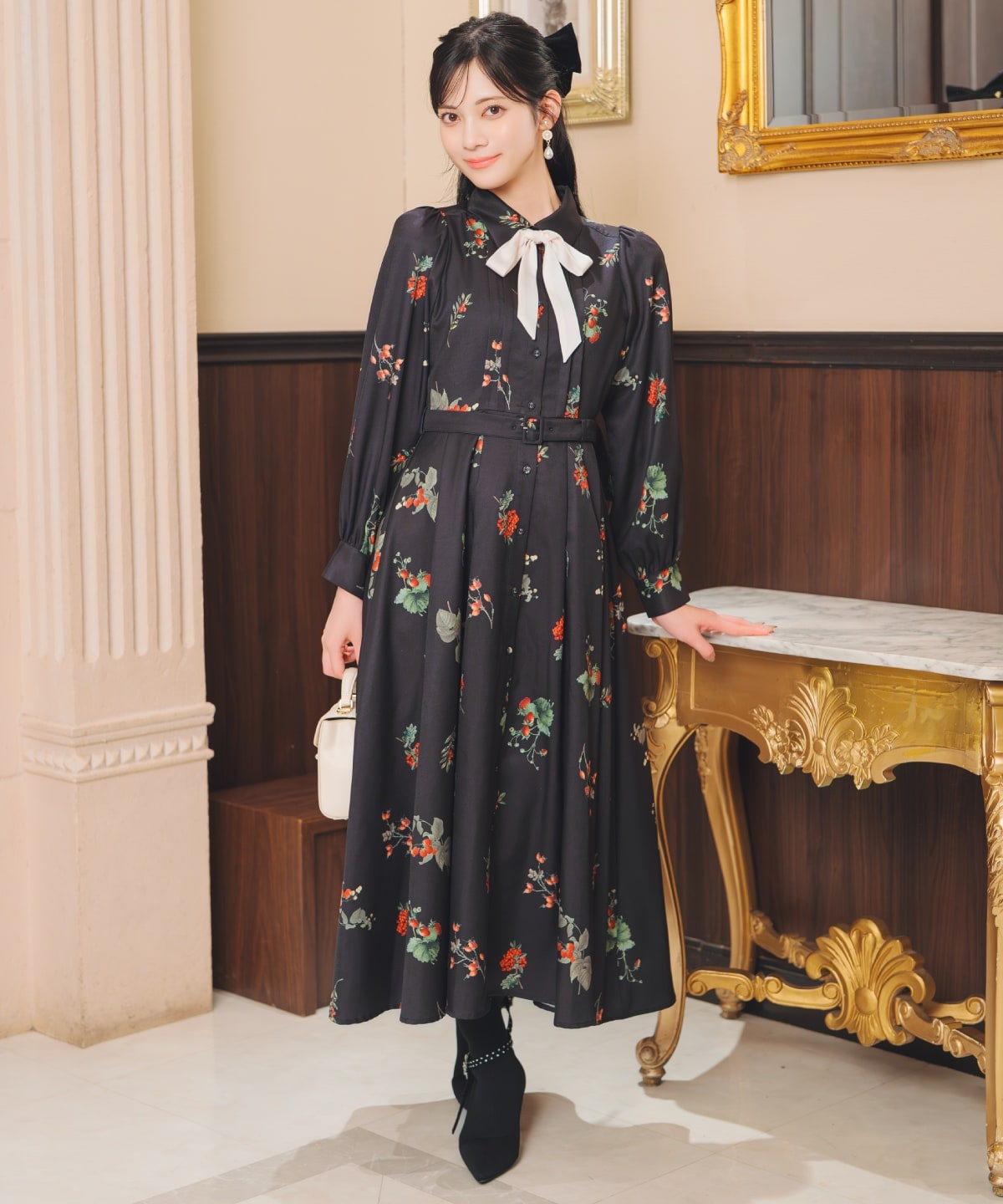 【12/5(fri)10時発売】ウィンターボタニカルリボンタイワンピース