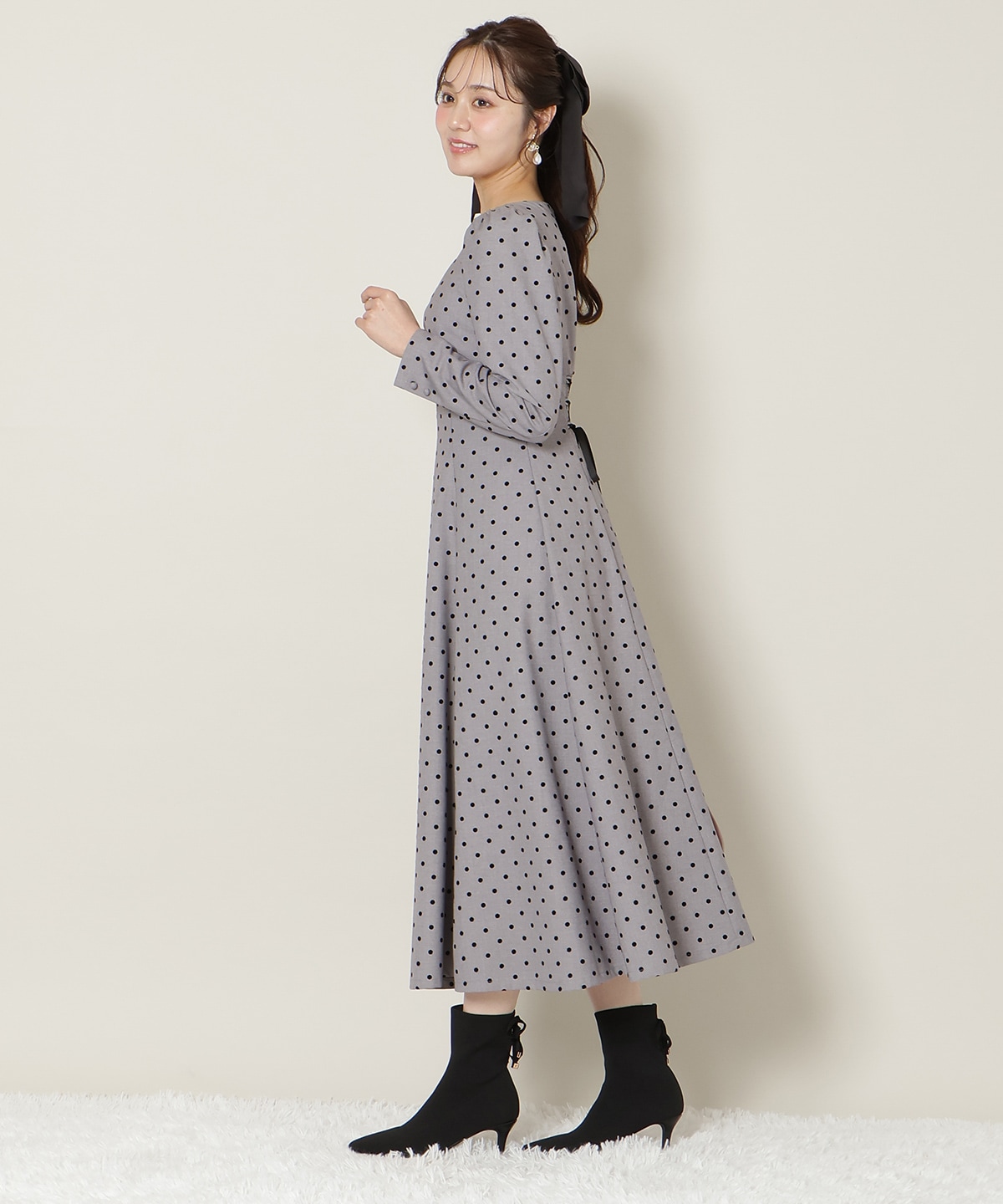 ドットフロッキーフレアワンピース