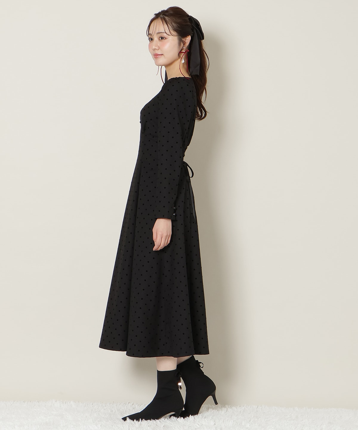 ドットフロッキーフレアワンピース