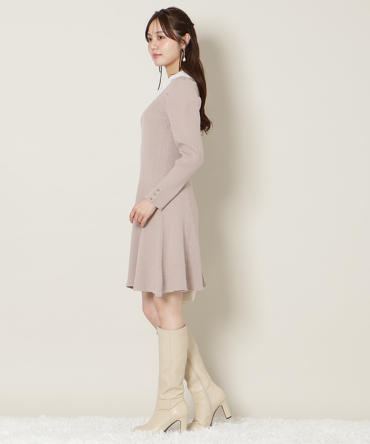 【12/5(fri)10時発売】リボンレースカラーニットワンピース