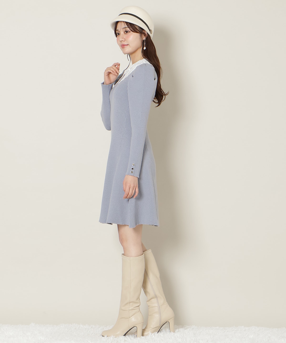 【12/5(fri)10時発売】リボンレースカラーニットワンピース