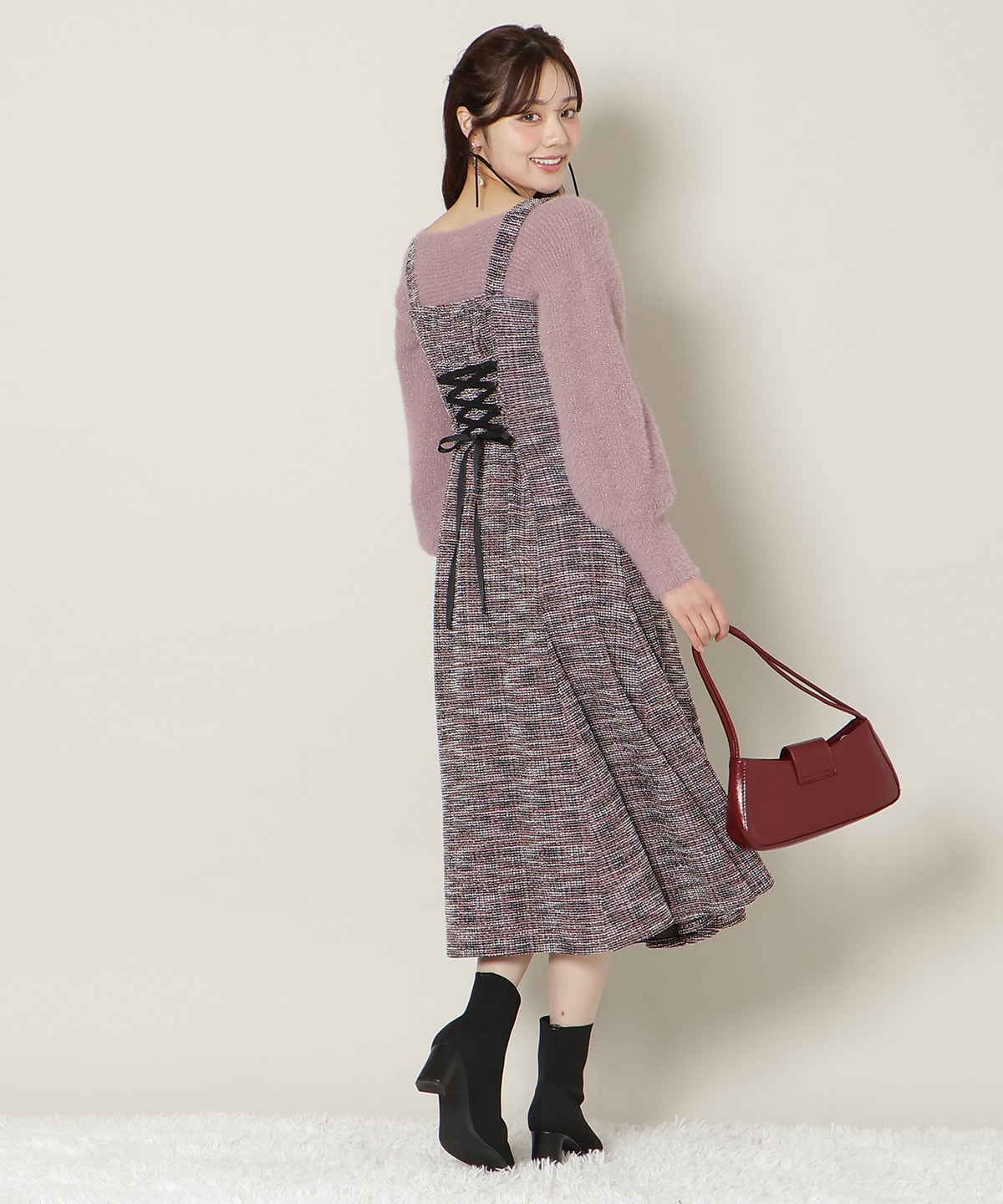 【12/5(fri)10時発売】カットツイードワンピース×フェザーニットSET