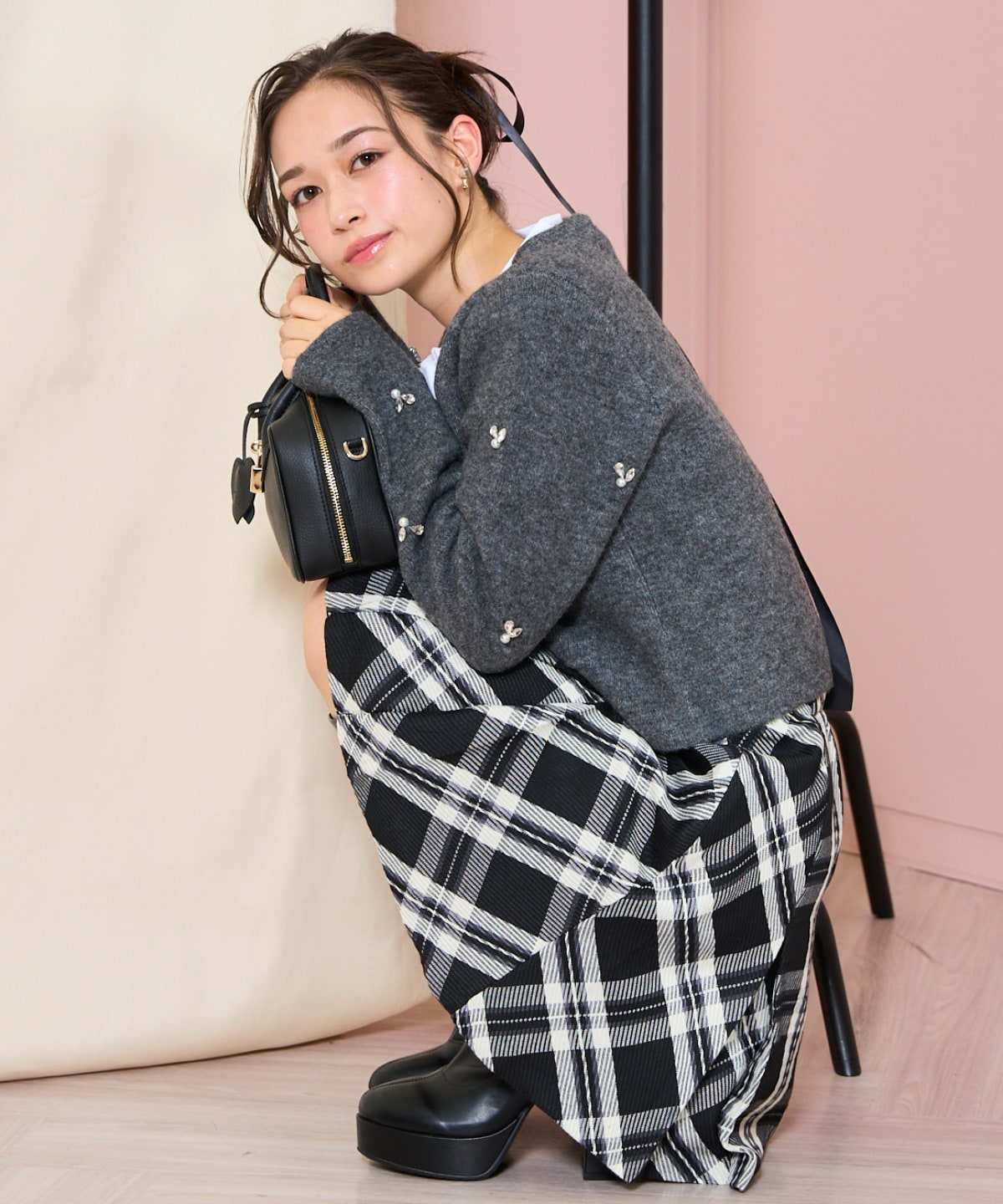 ノーカラービジューニットジャケット