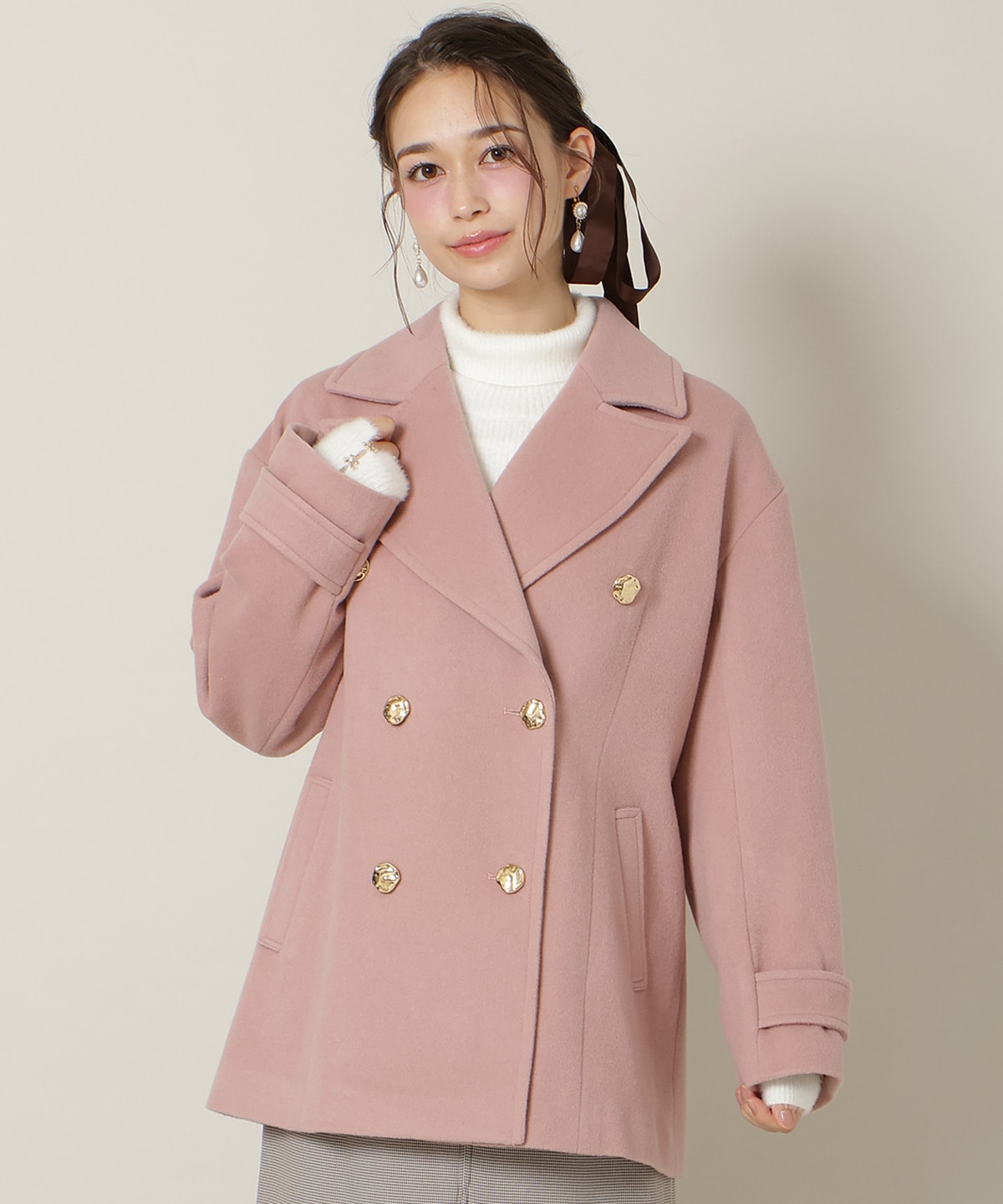 ゴールドボタンミドル丈Ｐコート