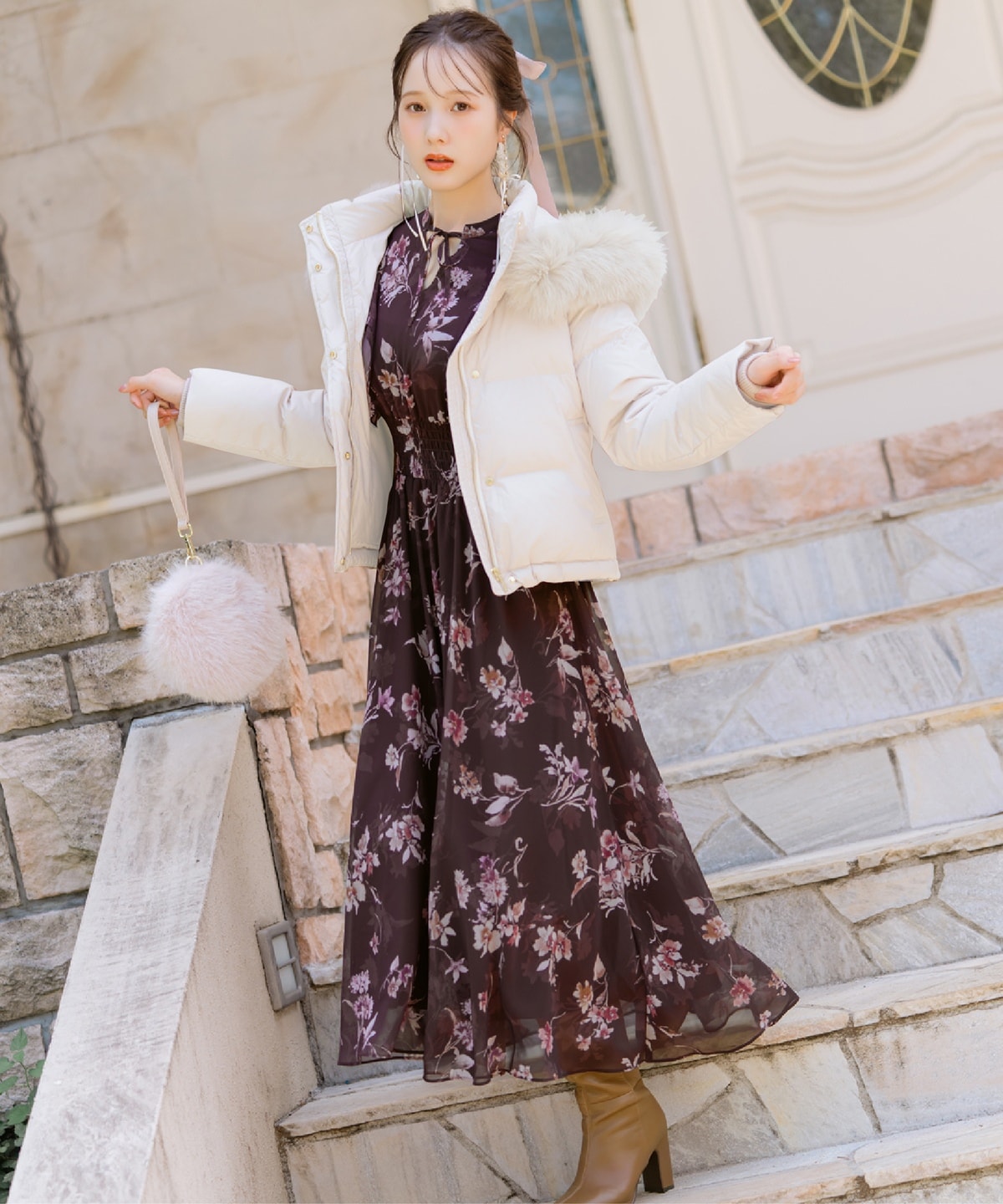 ファー付きショートダウン