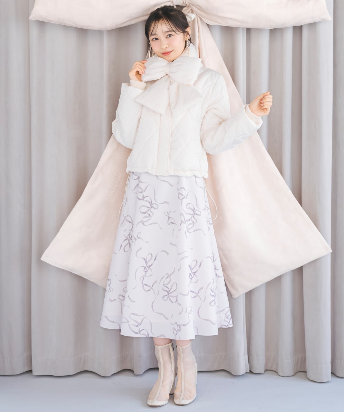 ダイヤキルティングリボン中綿ブルゾン