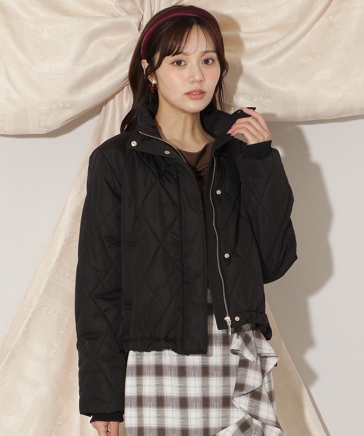 ダイヤキルティングリボン中綿ブルゾン
