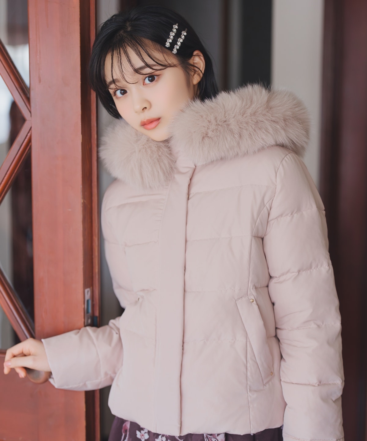 フードファーペプラムショートダウン