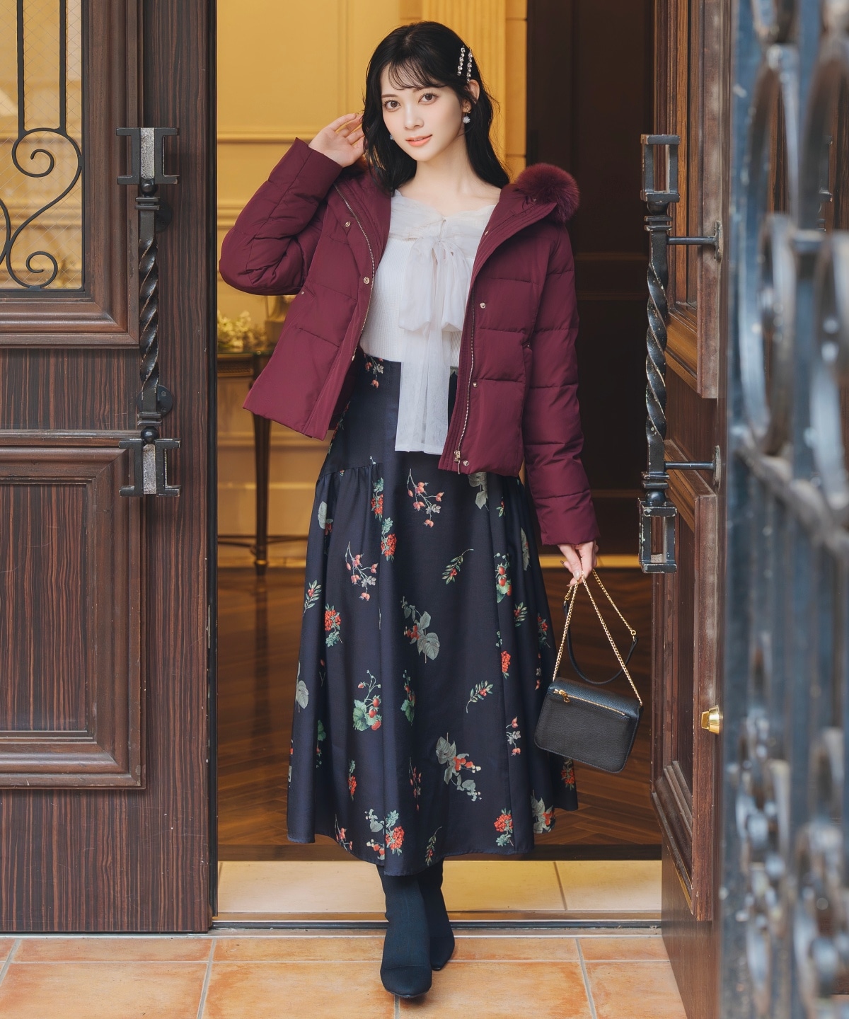 フードファーペプラムショートダウン