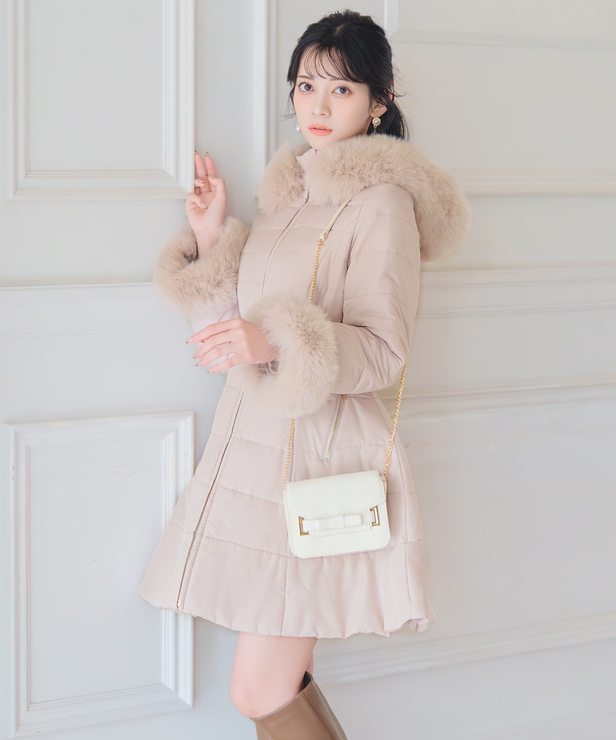 フォックスファーキルティングフレアコート