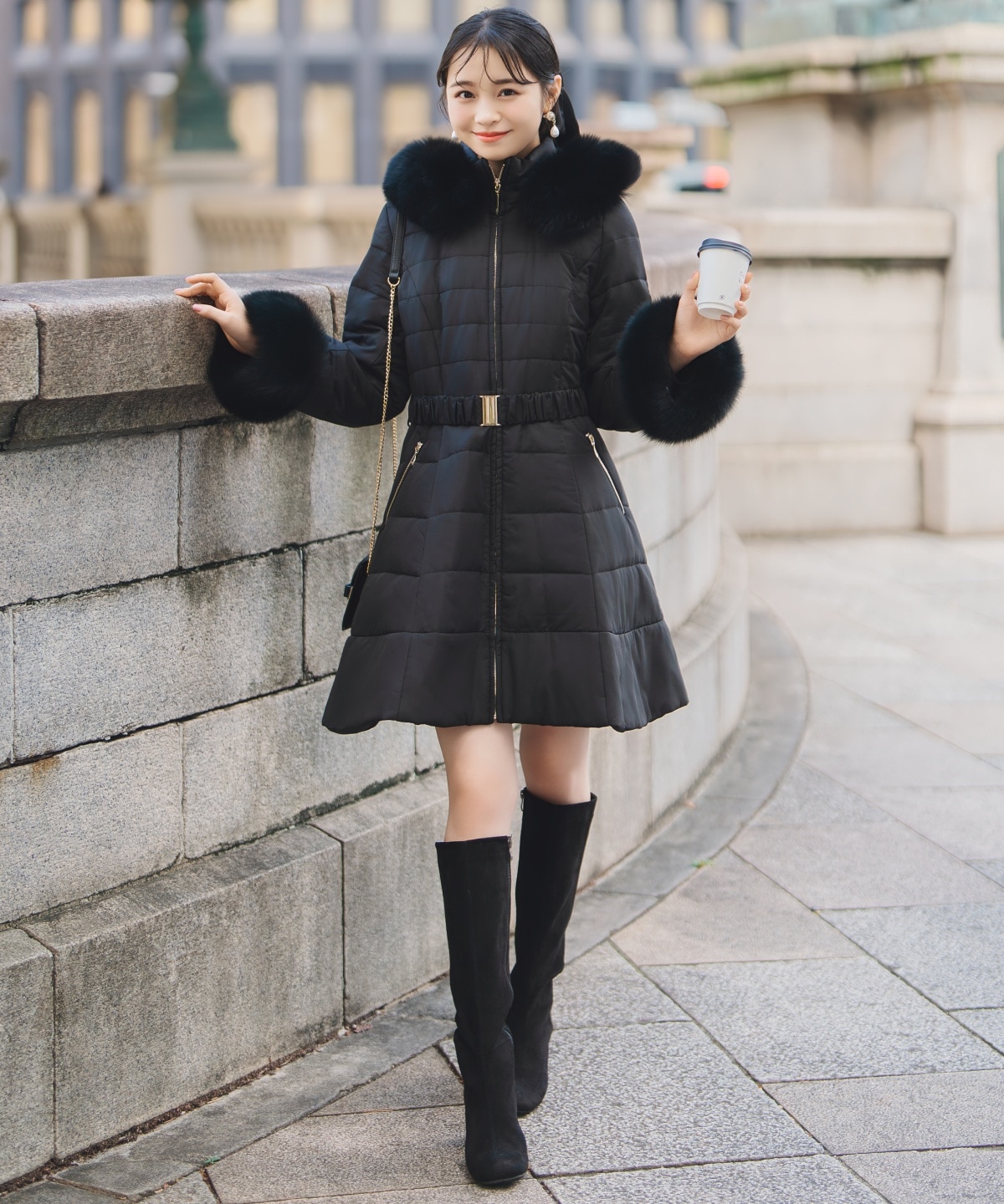 フォックスファーキルティングフレアコート