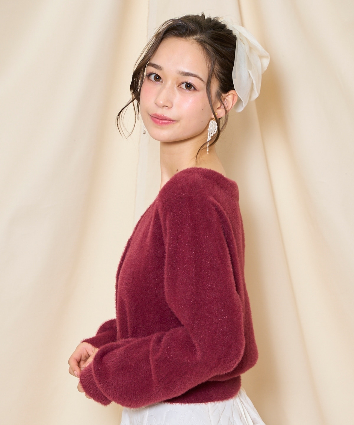 【再入荷予約受付中】アソートボタンラメフェザーカーディガン