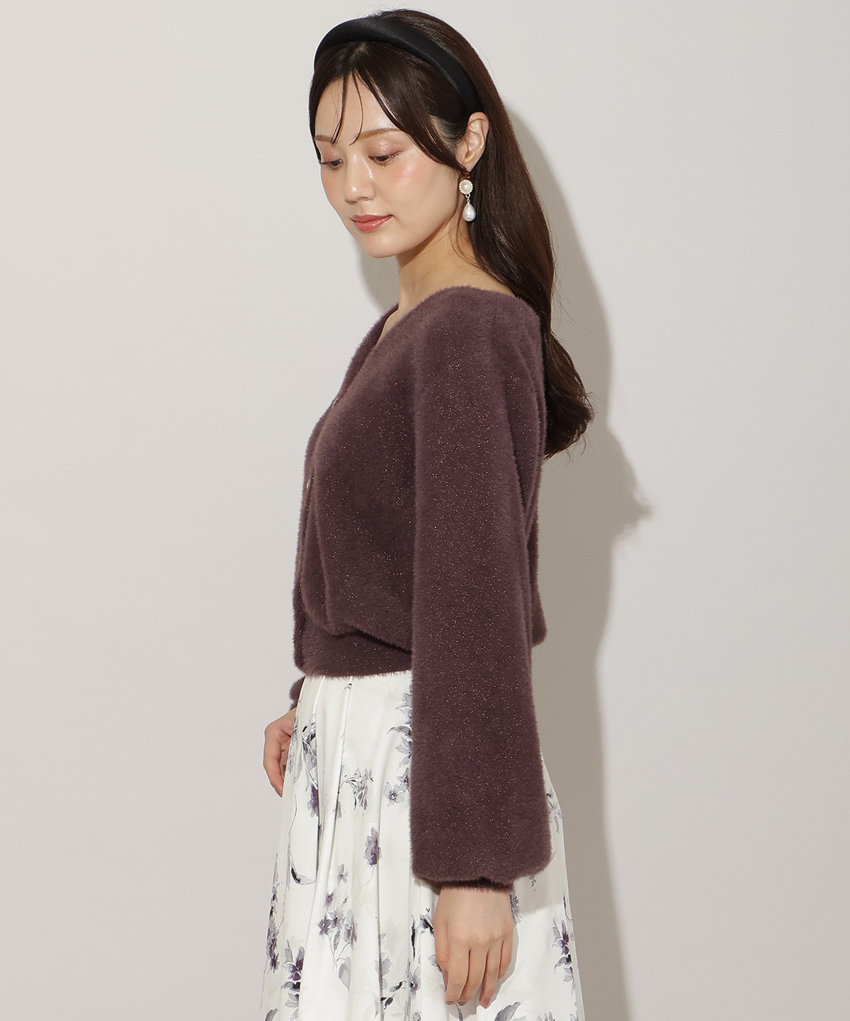 アソートボタンラメフェザーカーディガン