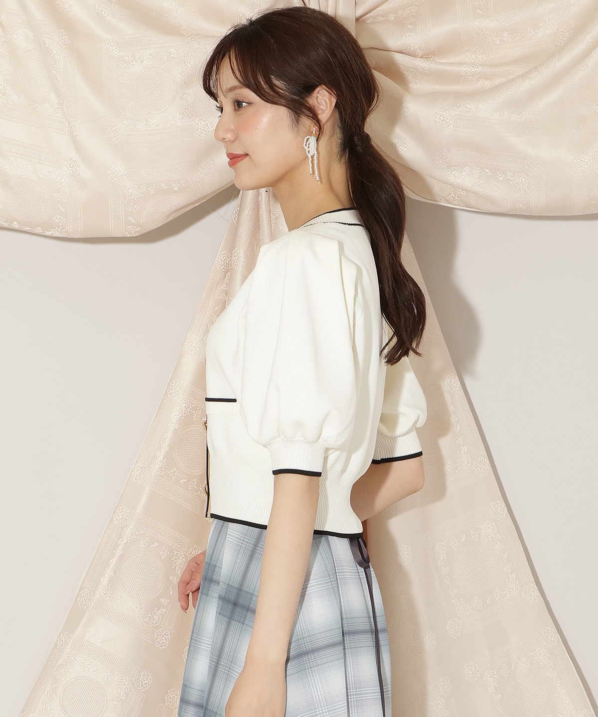 配色ラインタックスリーブカーディガン