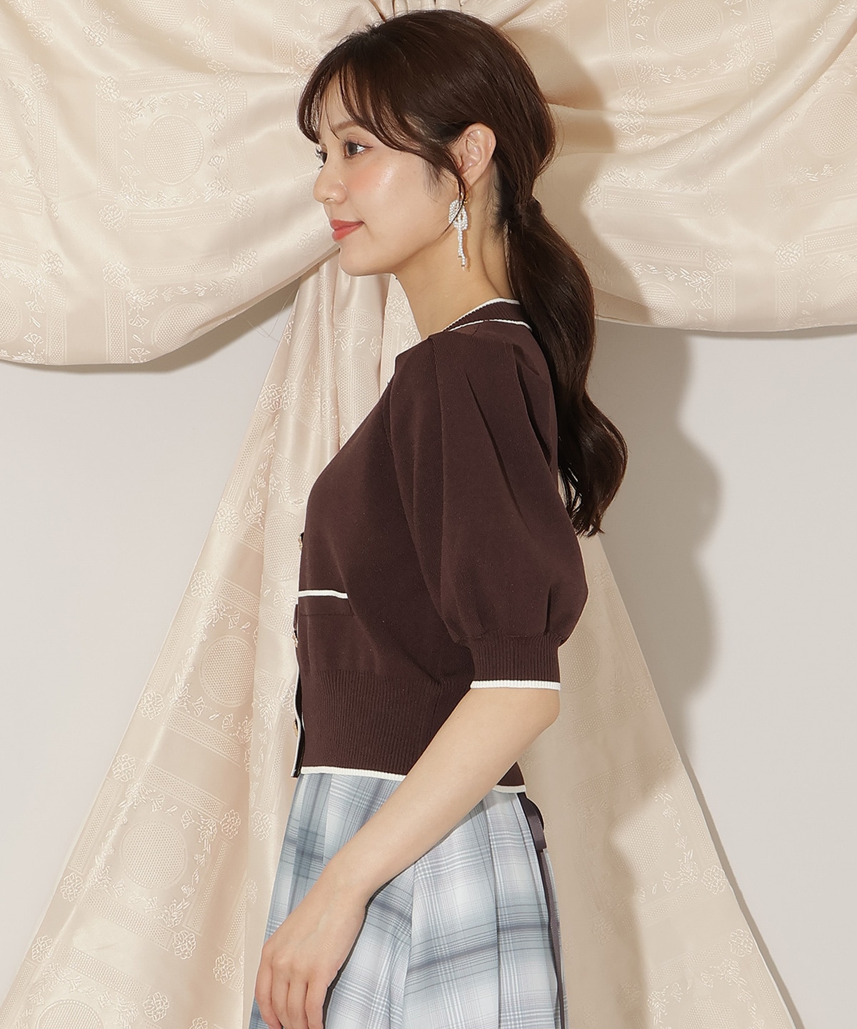 配色ラインタックスリーブカーディガン