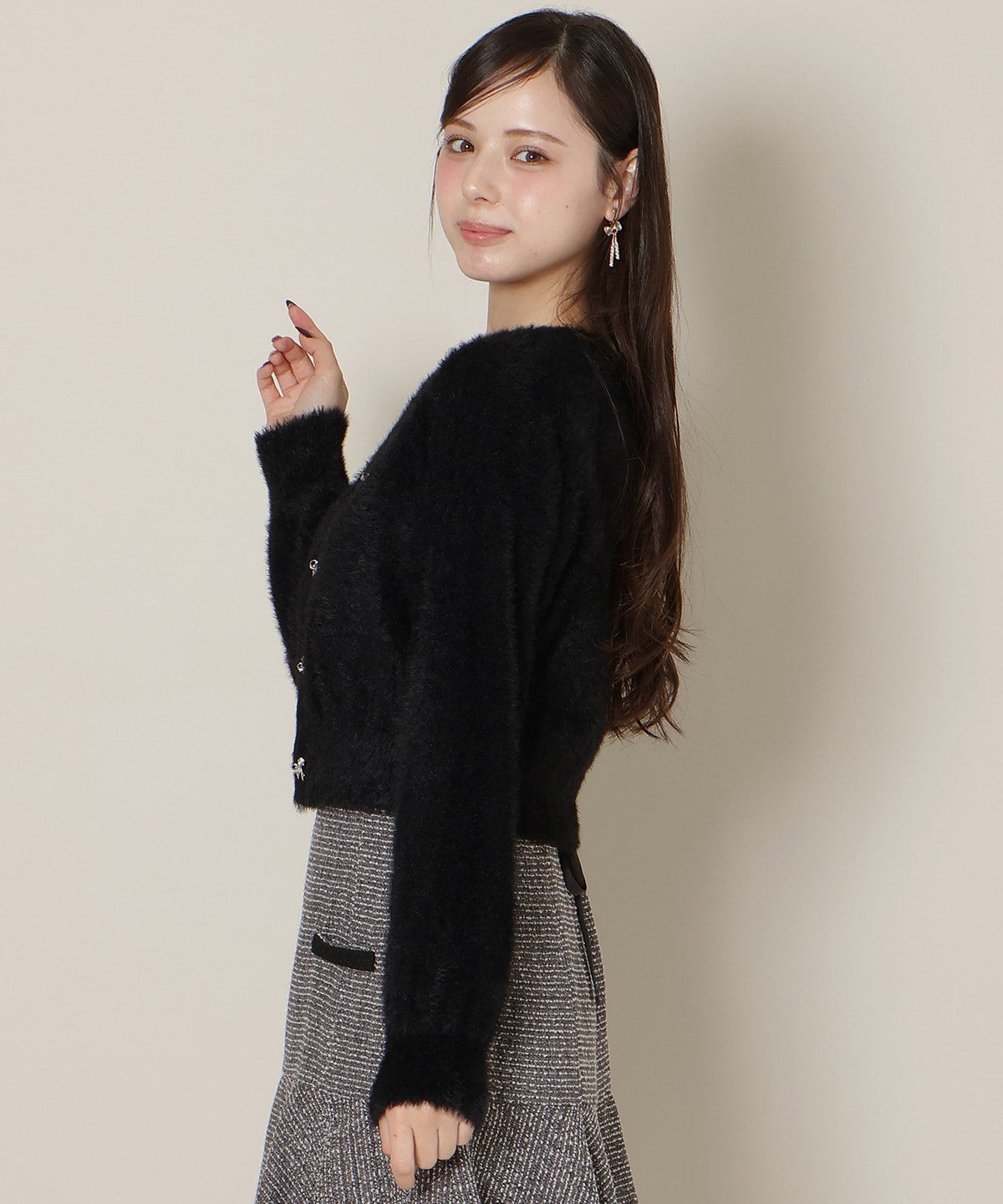 【1/1(thu)10時発売 New Year's Item】リボンボタンフェザーカーディガン