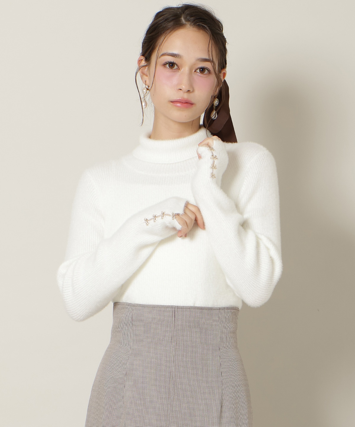 FOXライクヤーンタートルネックプルオーバー