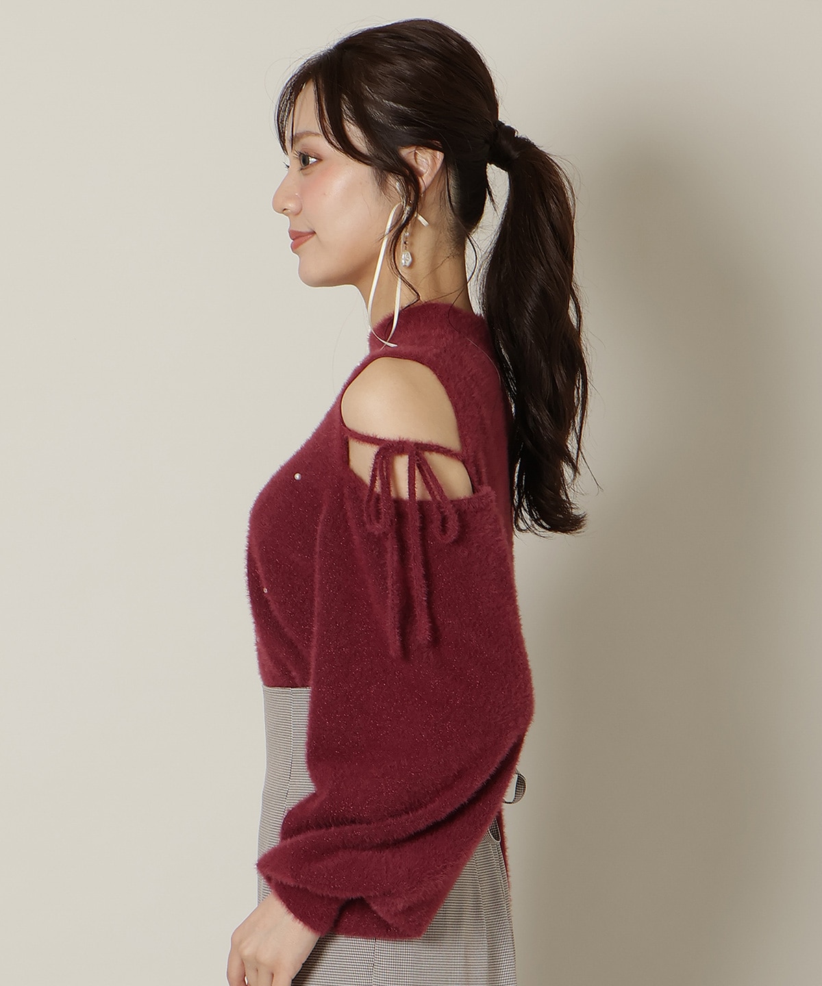 パールビジューフェザーニットトップス