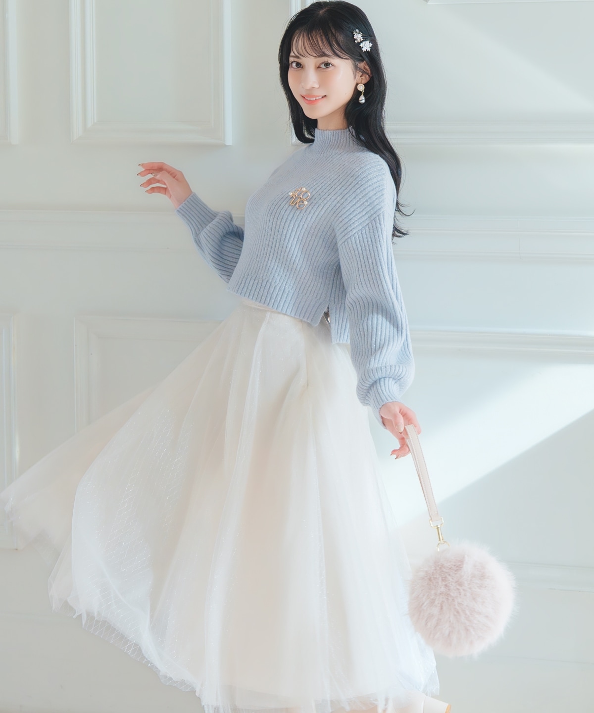 【12/5(fri)10時発売】ブローチ付きクロップドラメニット