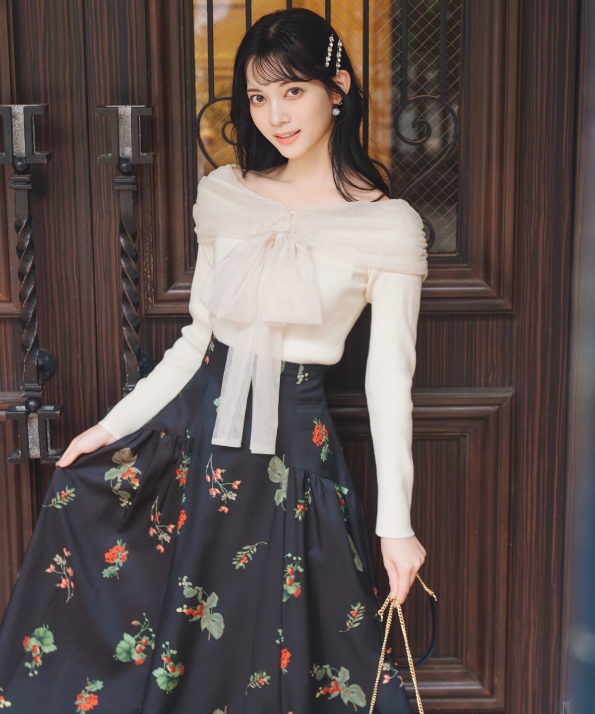 【12/5(fri)10時発売】リボンチュールレイヤードリブニット