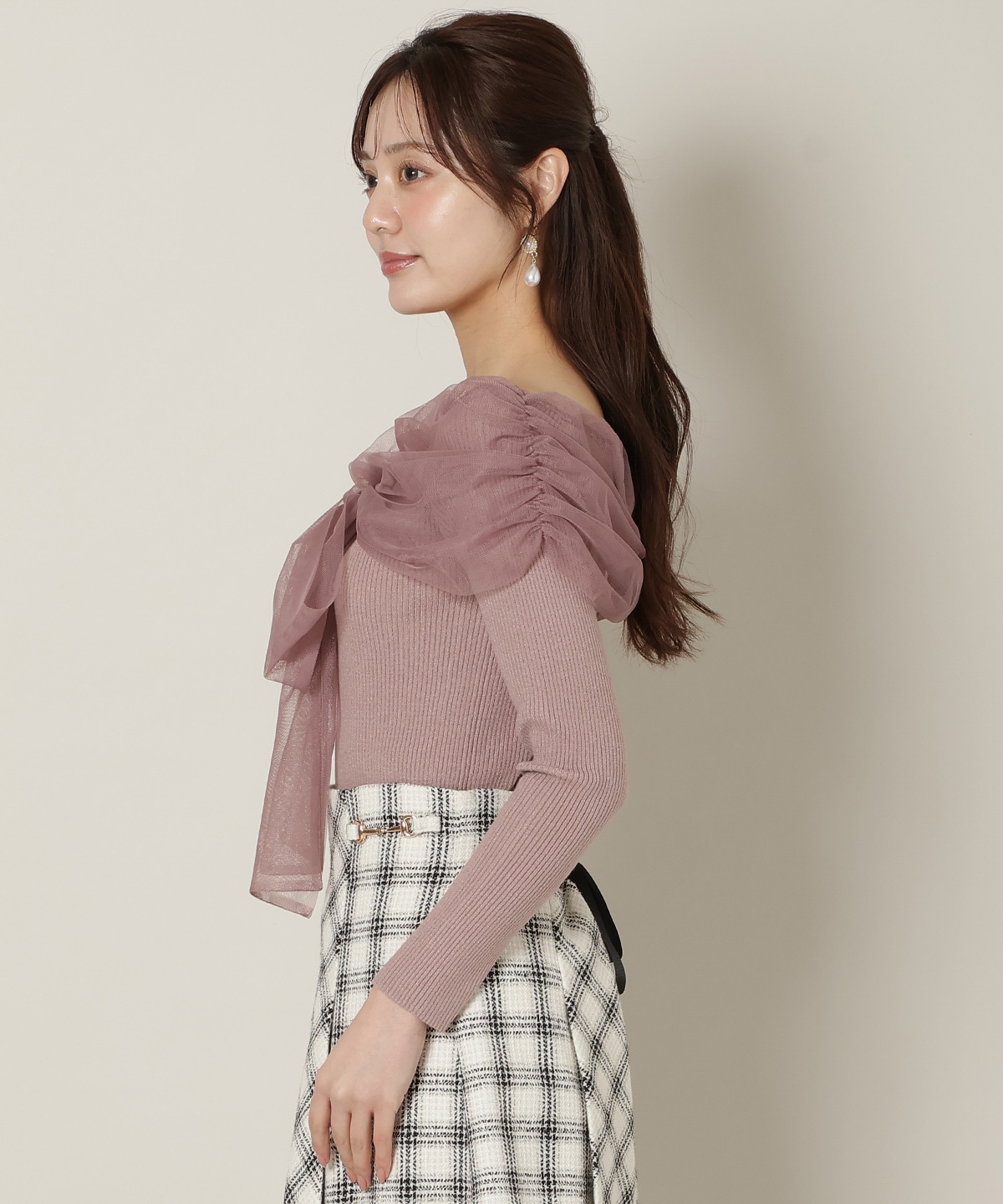 【12/5(fri)10時発売】リボンチュールレイヤードリブニット