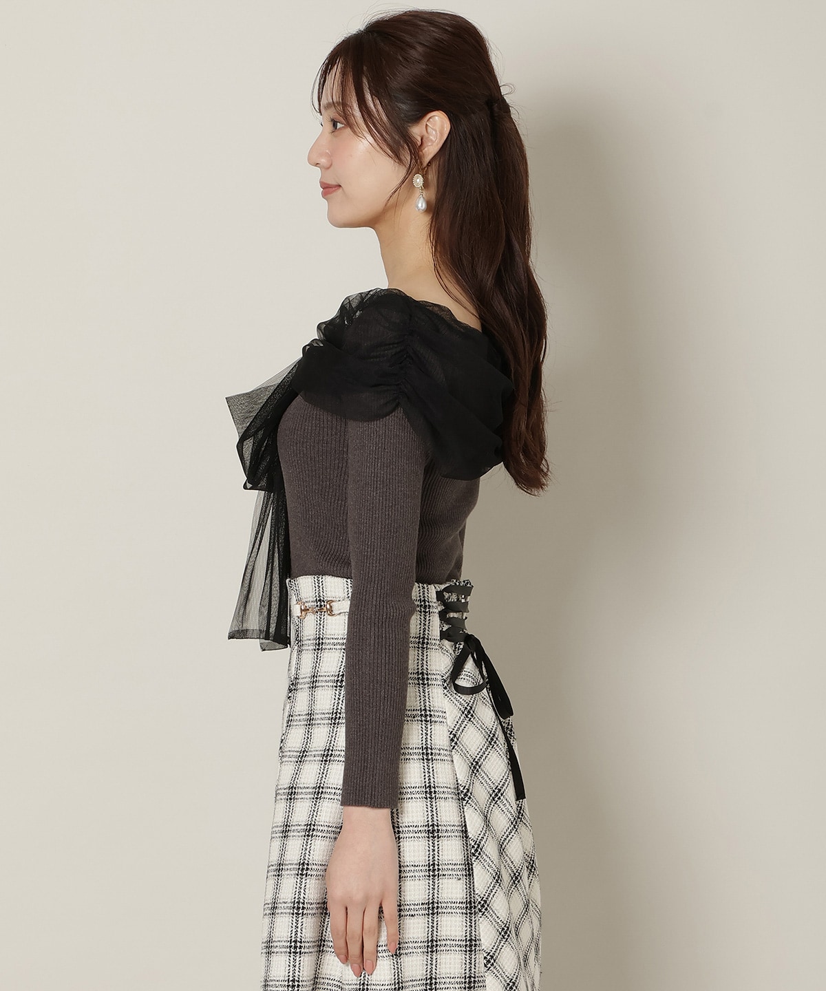 【12/5(fri)10時発売】リボンチュールレイヤードリブニット