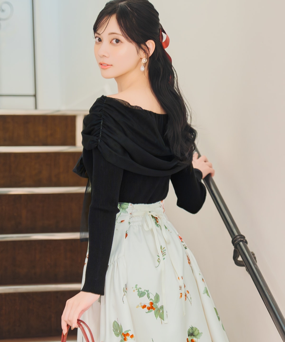 【12/5(fri)10時発売】リボンチュールレイヤードリブニット