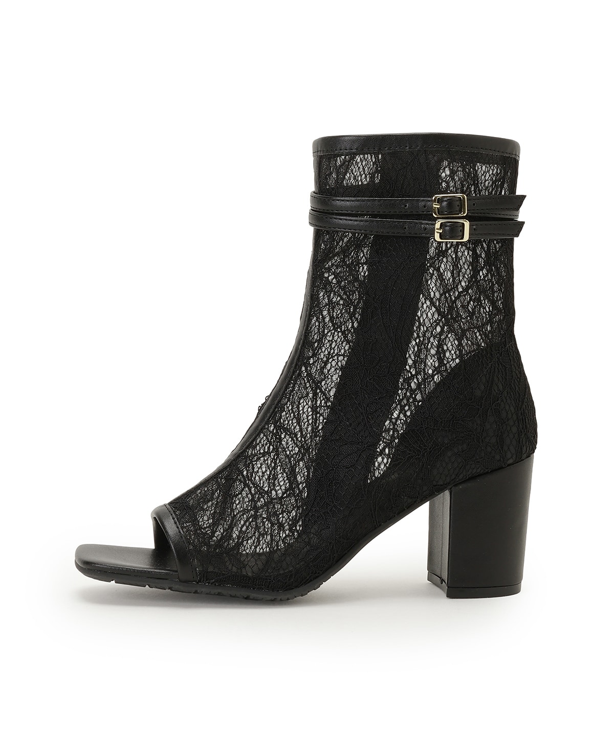 ベルト付きオープントゥレースブーツ