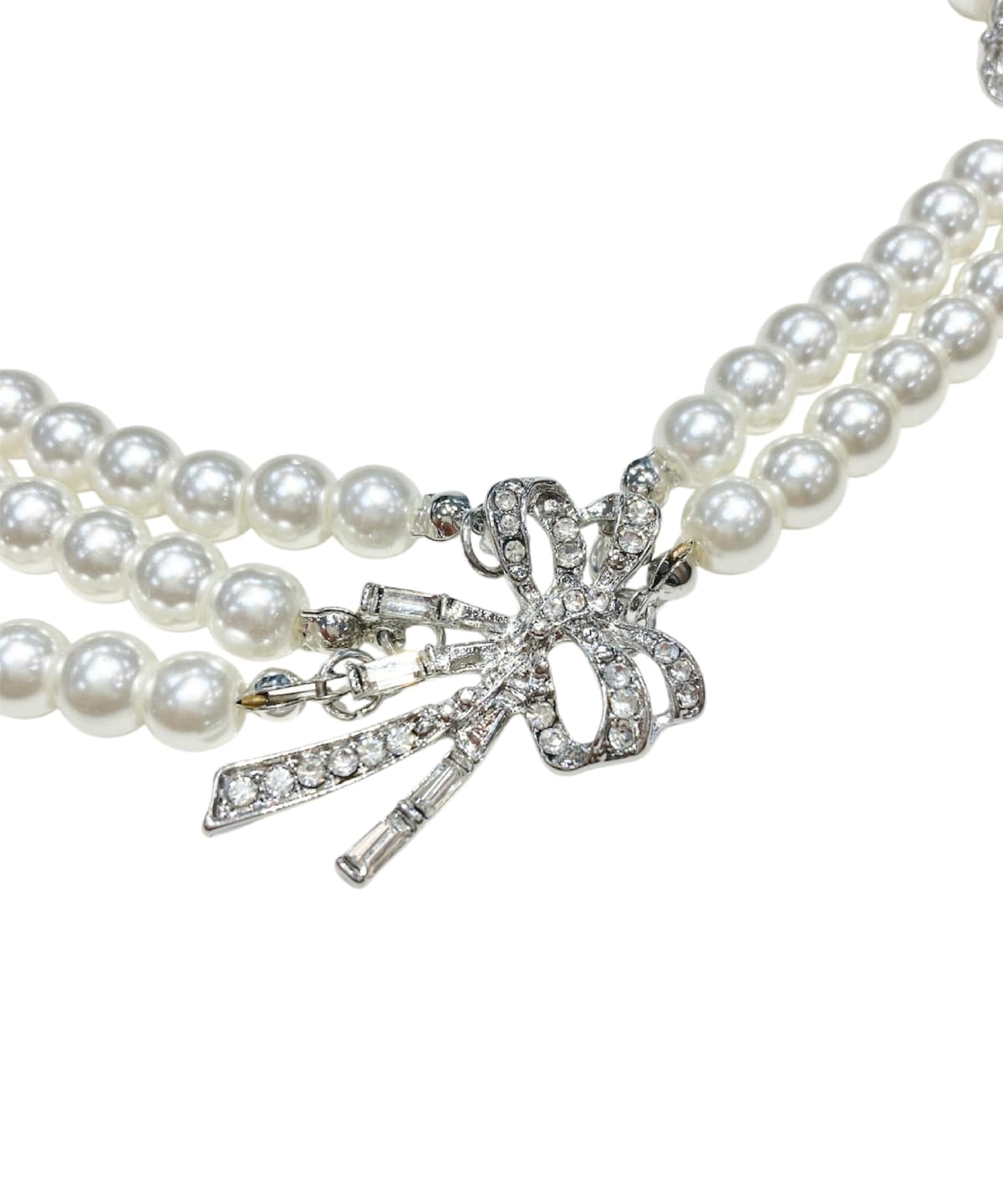 リボンビジュー付きパールネックレス