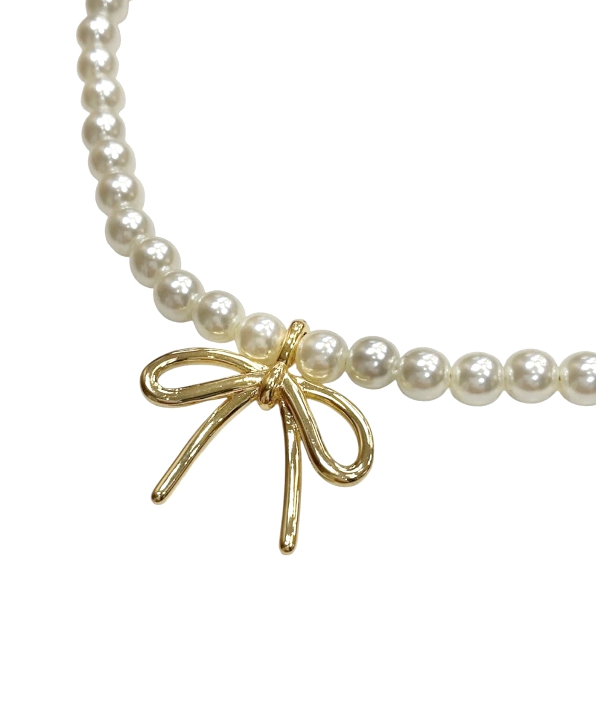 リボンチャームパールネックレス