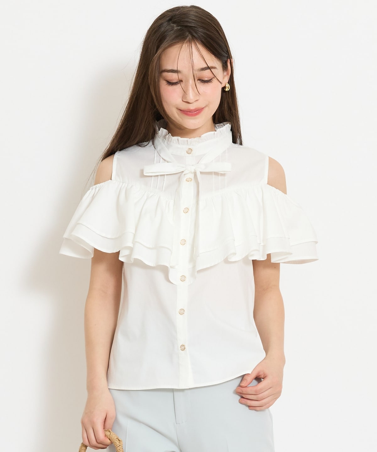 スタンドフリル２WAYスリーブブラウス