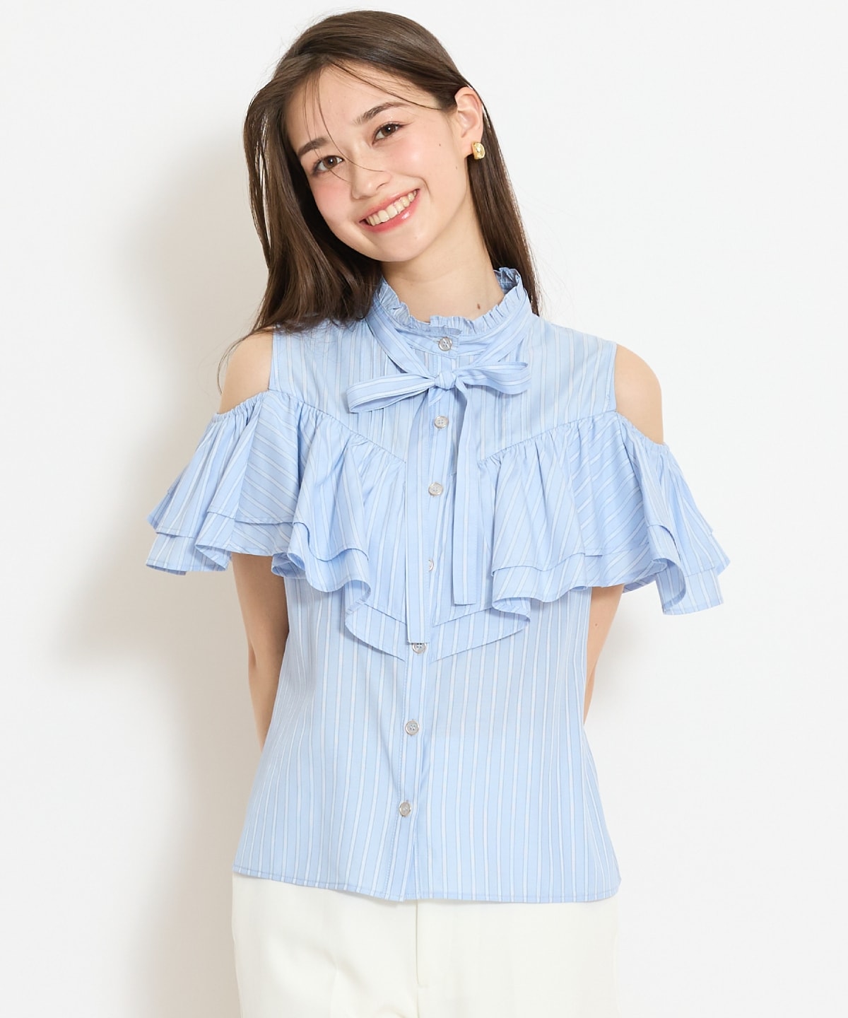 スタンドフリル２WAYスリーブブラウス