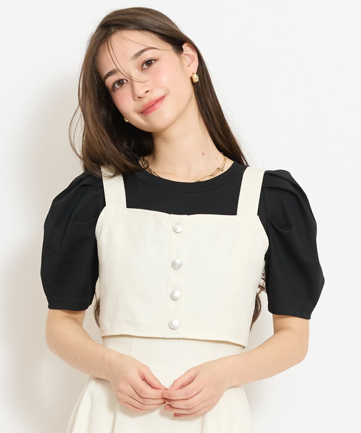 【セットアップ対応】ボタン付きデニムビスチェ