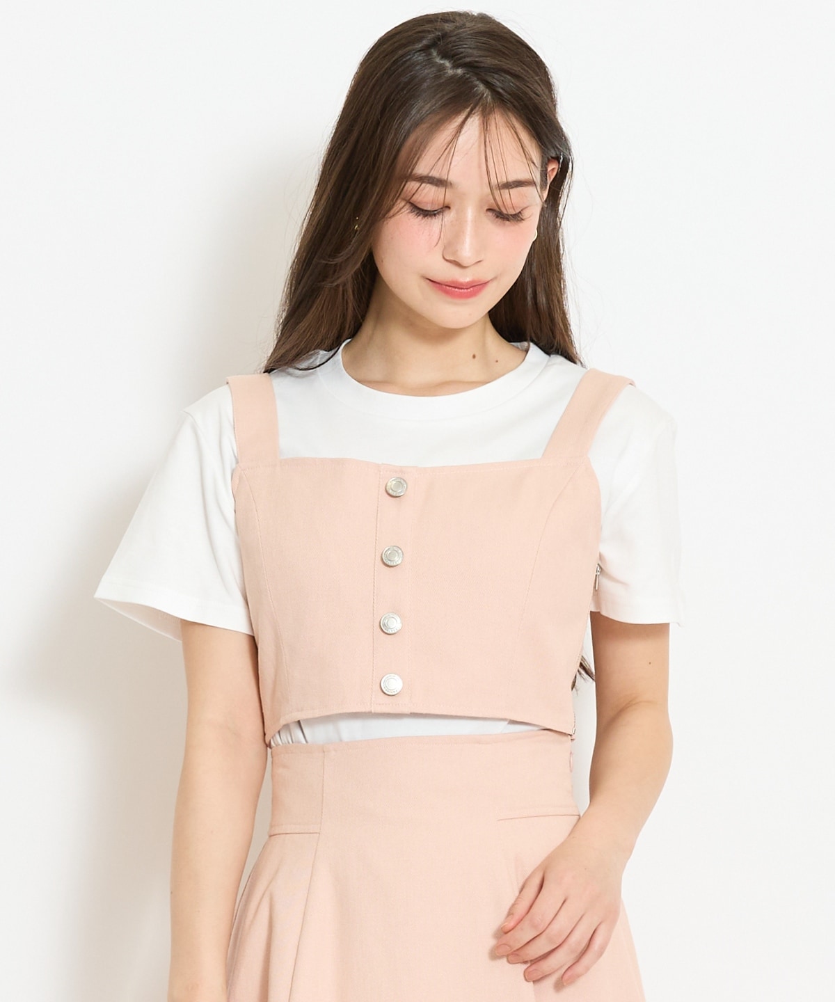 【セットアップ対応】ボタン付きデニムビスチェ