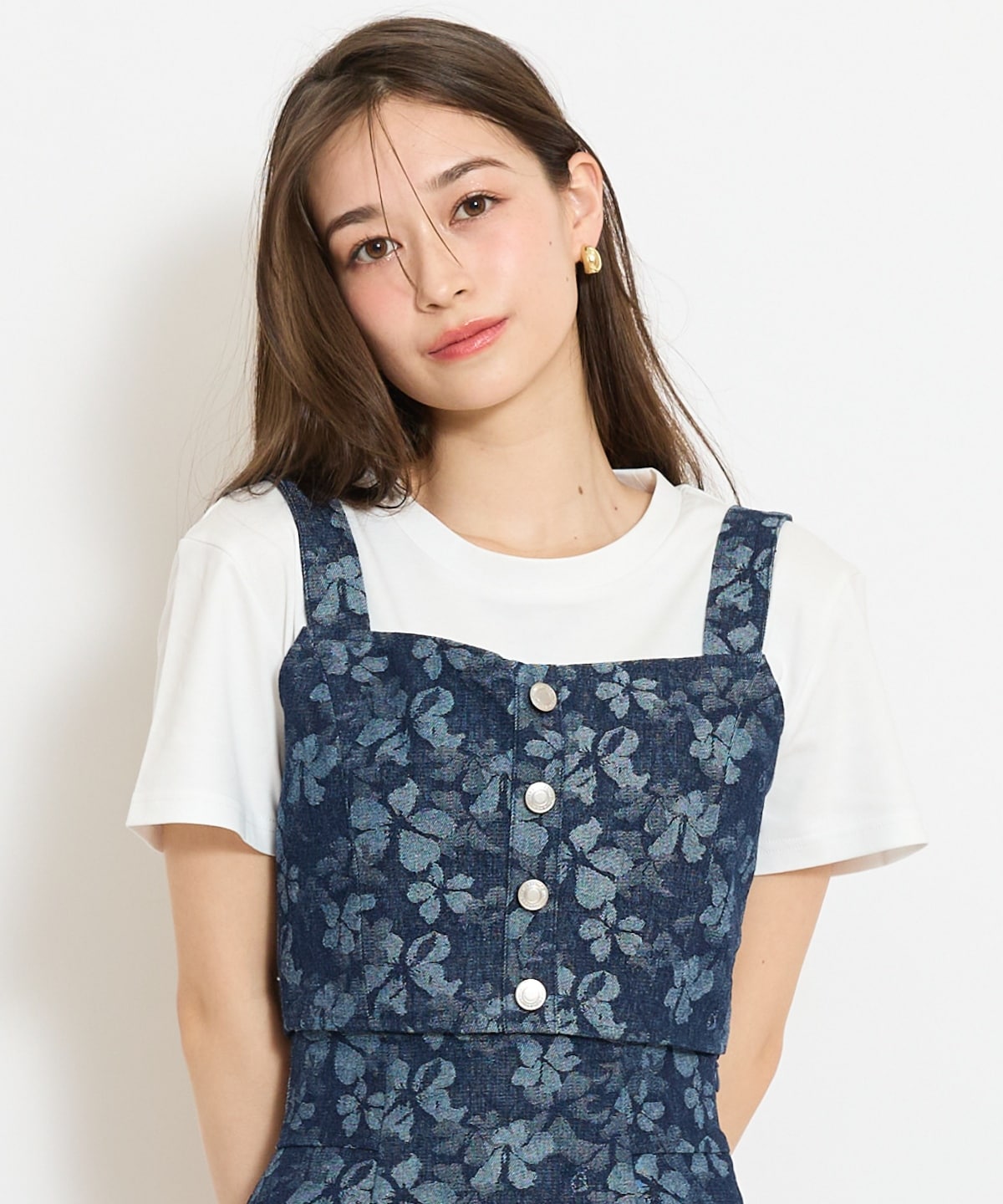 【セットアップ対応】ボタン付きデニムビスチェ