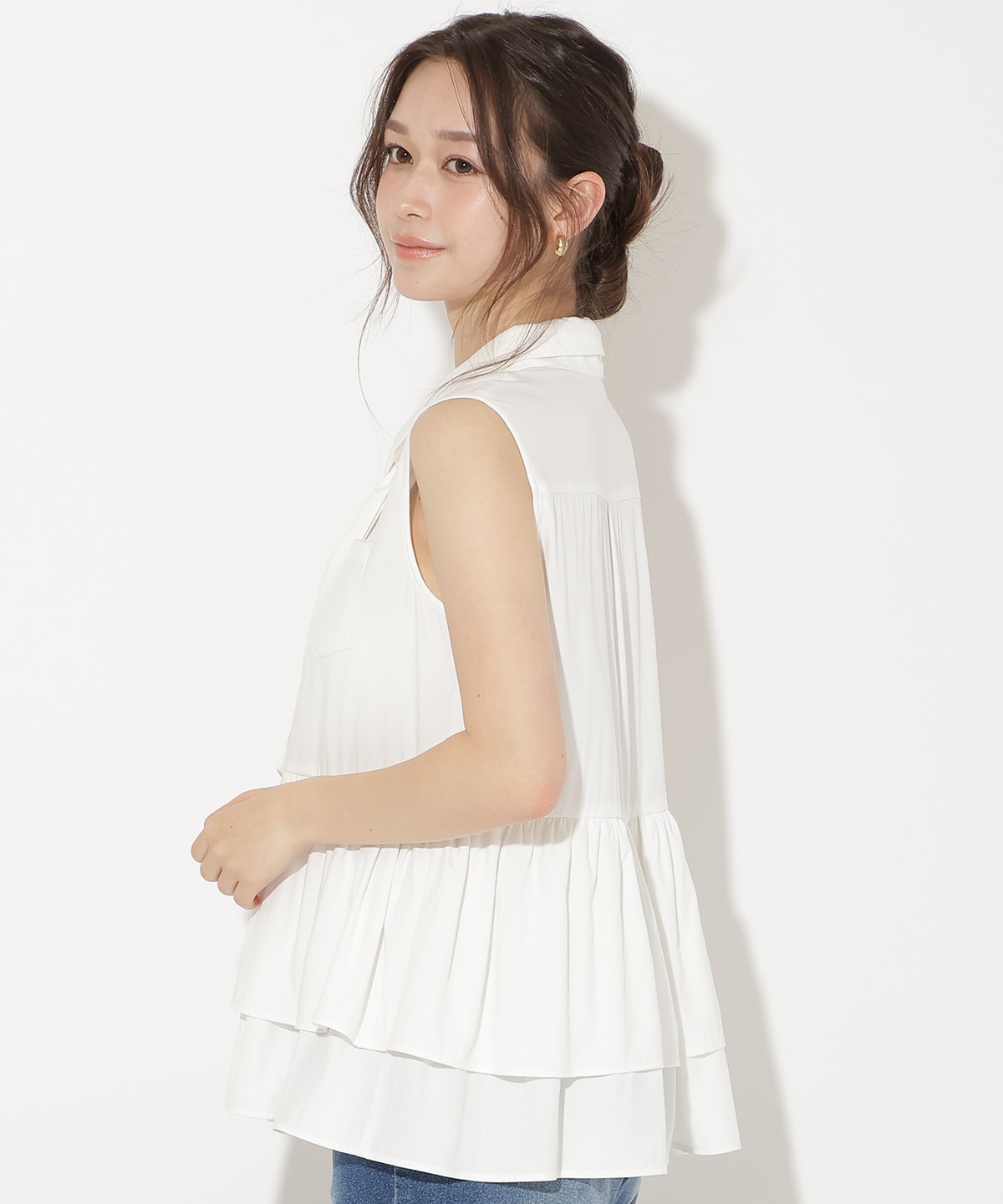 ティアードヘムリボンタイブラウス