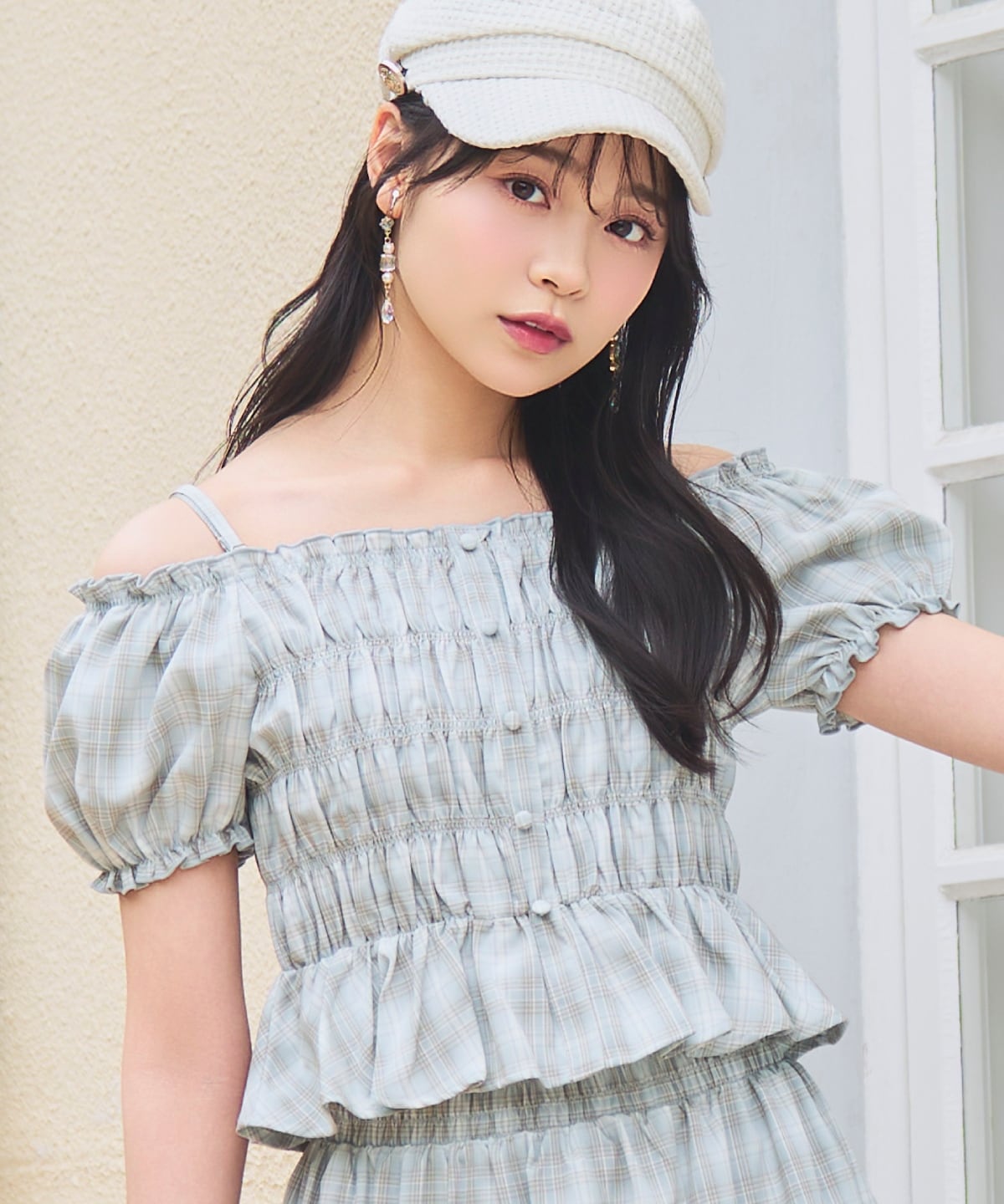 【7/3(fri)10時発売】シャーリングチェックブラウス