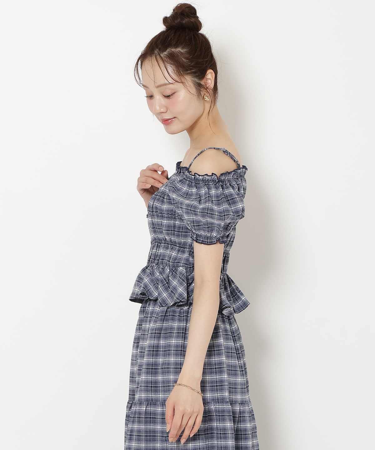 【7/3(fri)10時発売】シャーリングチェックブラウス
