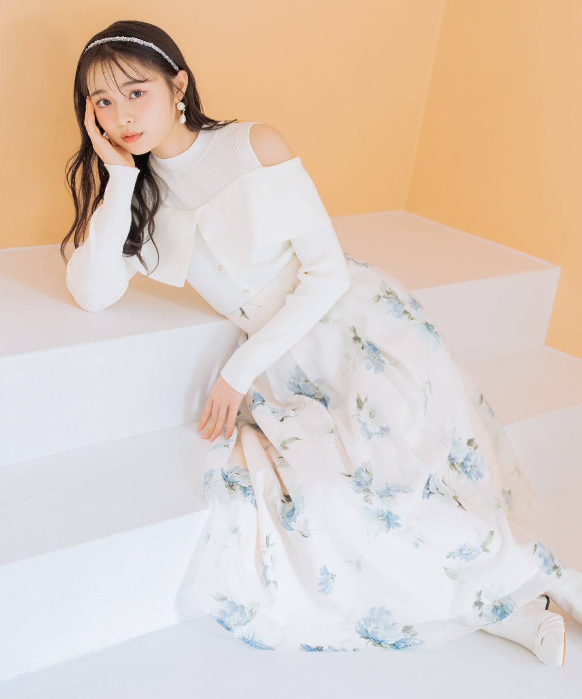 フラワープリントシアータックスカート