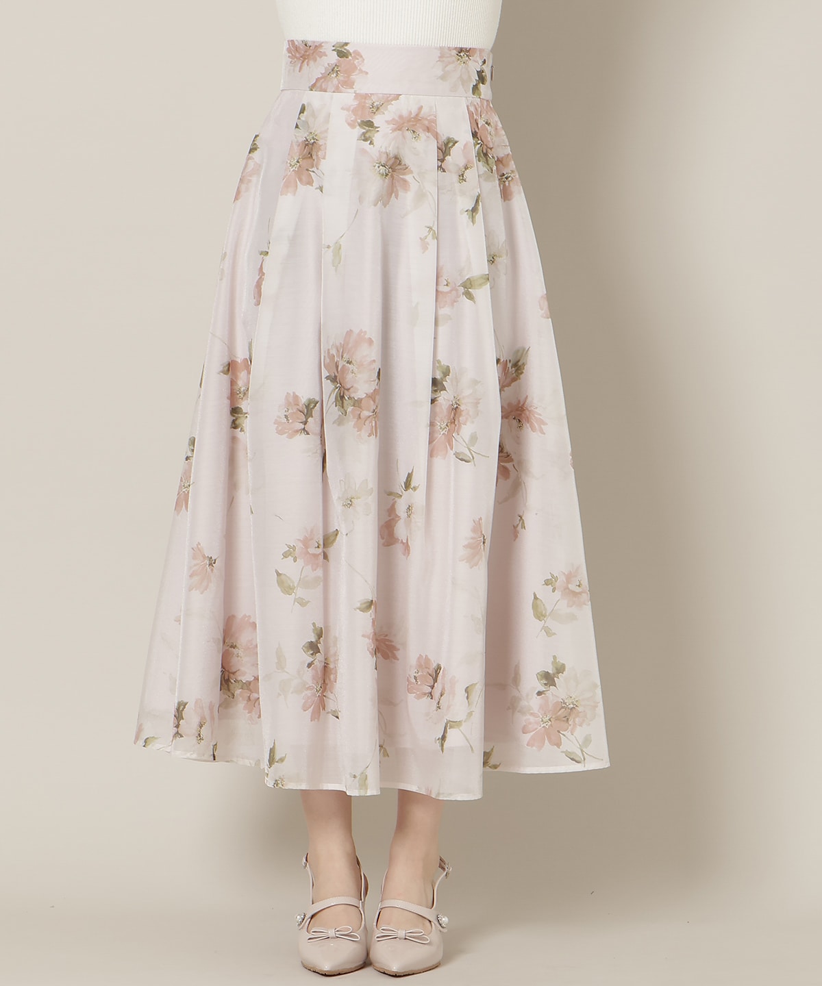 フラワープリントシアータックスカート