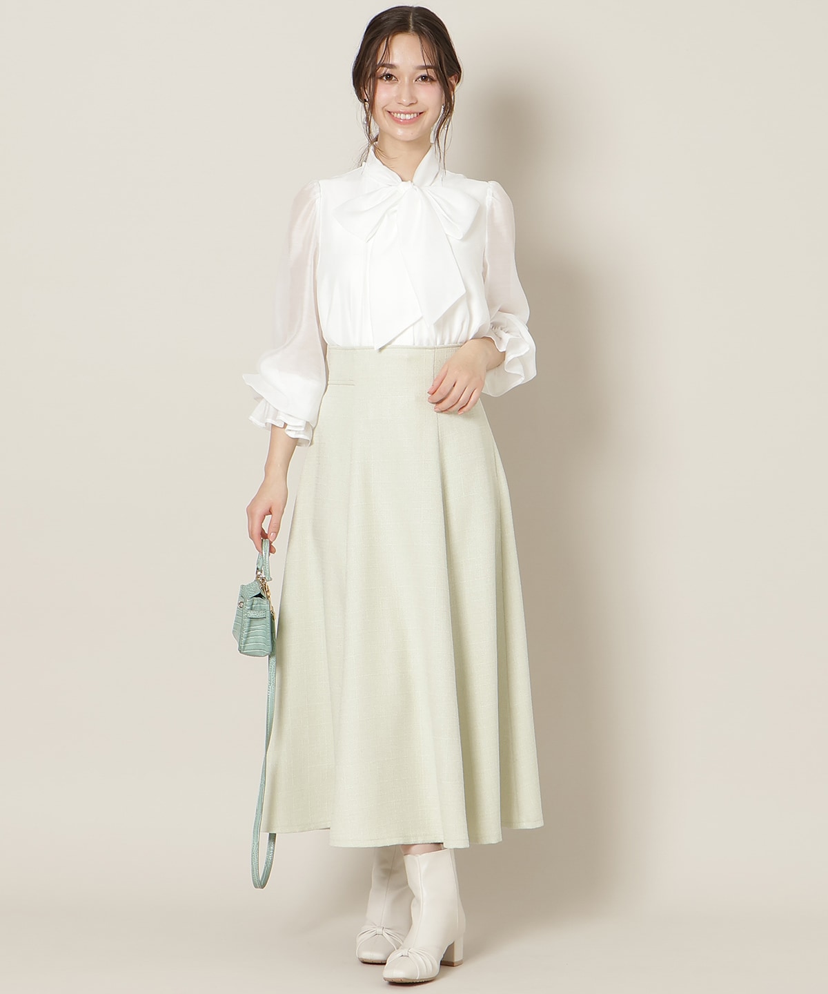 ハイウエストツイードフレアスカート