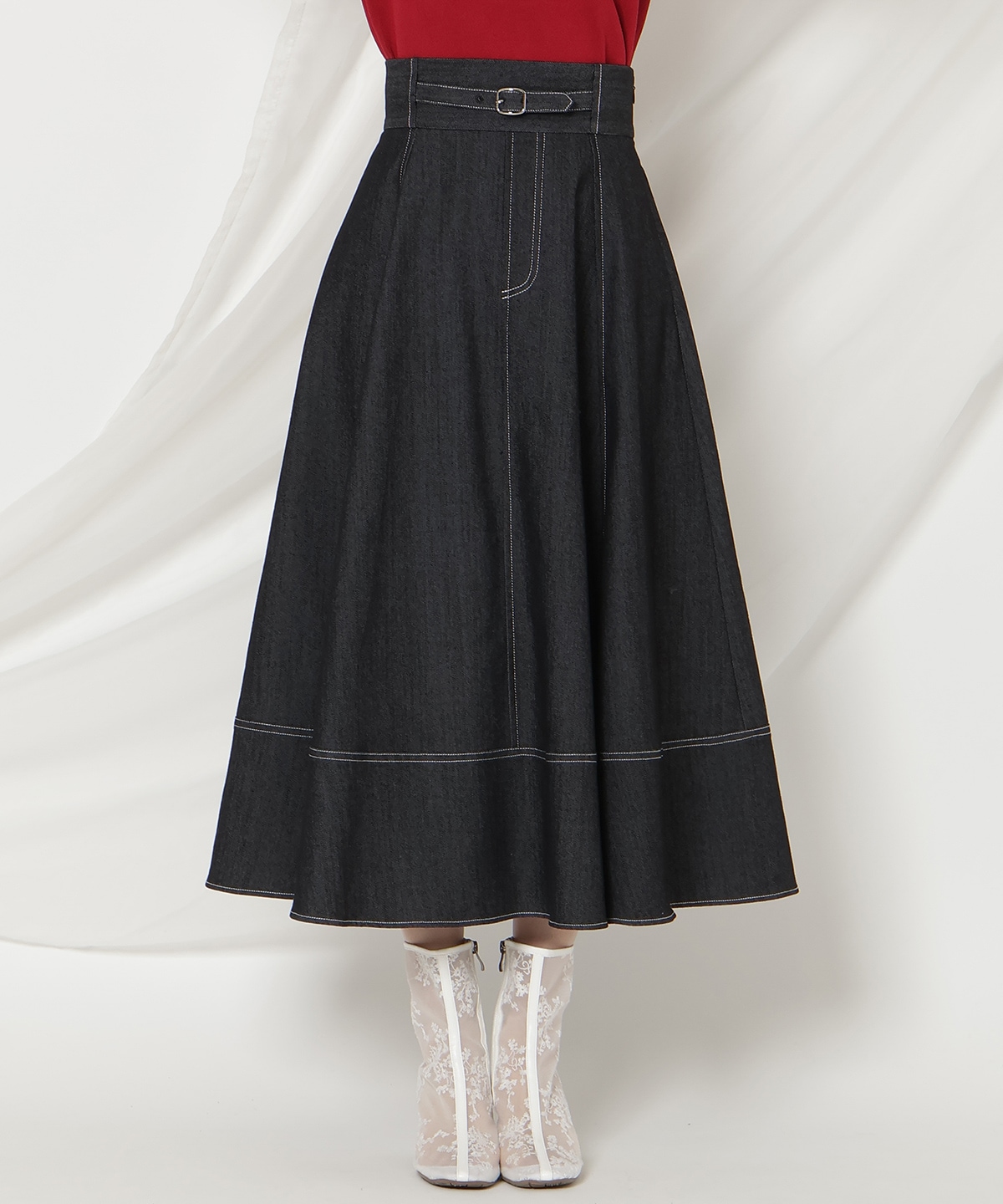 ベルトデザインフレアスカート