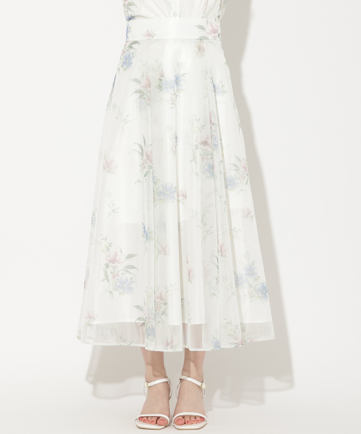 フラワーメッシュタックフレアスカート