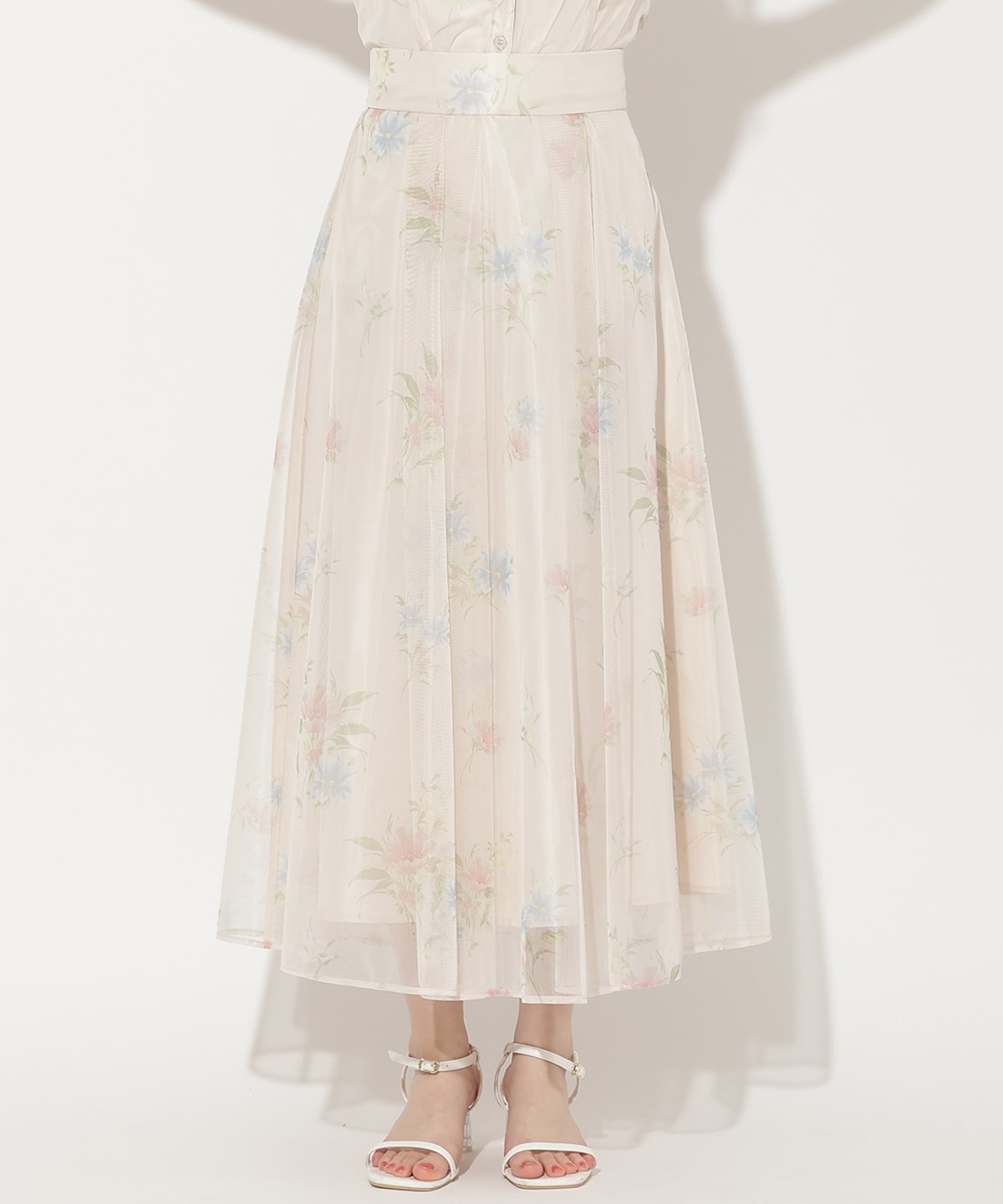 フラワーメッシュタックフレアスカート