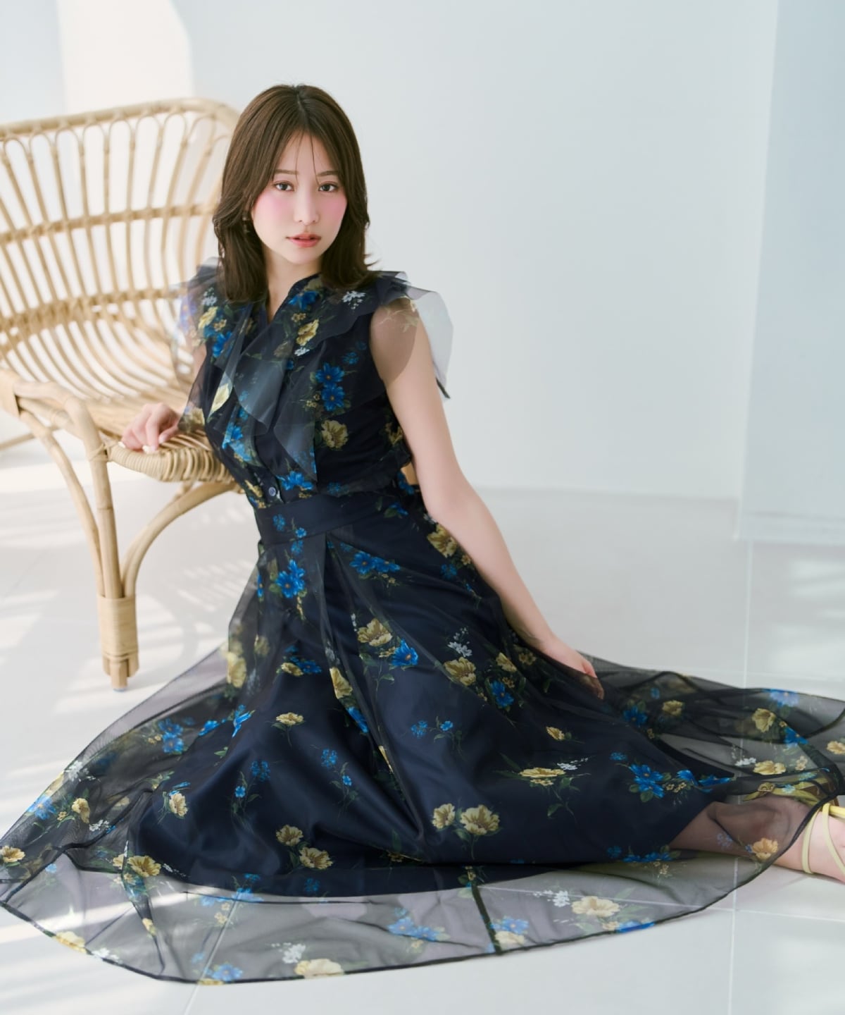 フラワーメッシュタックフレアスカート