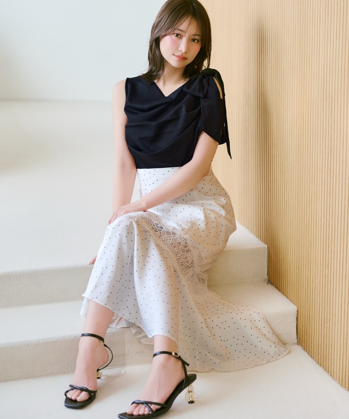レース切替ドットマーメイドスカート