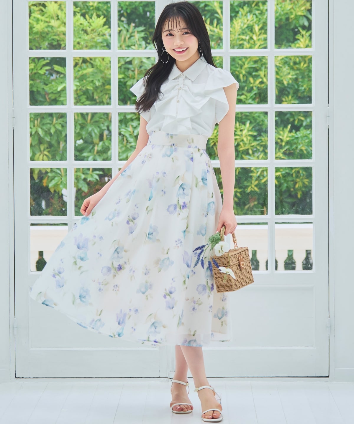 【6/11(thu)10時発売】ウォーターフラワープリントシアータックスカート
